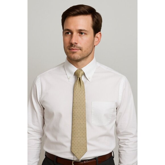 Barneys New York Men’s Silk Tie – Beige with Blue Dots – Made in USA – Macclesfi - Picture 5 of 5